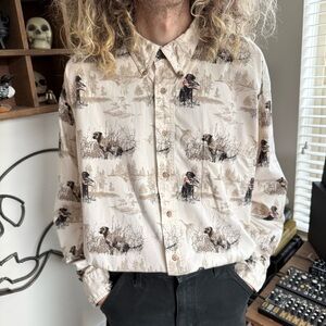Vintage 90s 2000s Duck Hunting Bird Dog AOP Button Down Shirt USA ~ Size XXXL